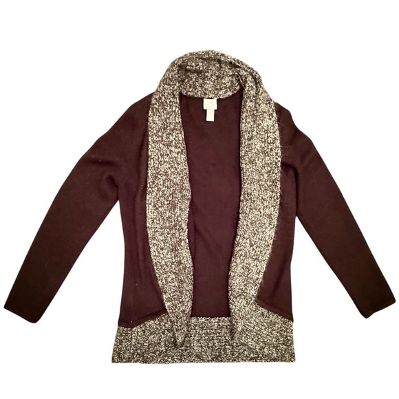 Chico's Brown/Cream Open Cardigan with Textured Trim Size 2/Large - Picture 1 of 9
